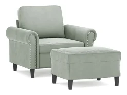 Sillón con taburete terciopelo gris claro 60 cm