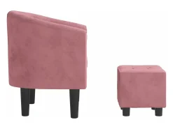 Sillón con taburete terciopelo rosa