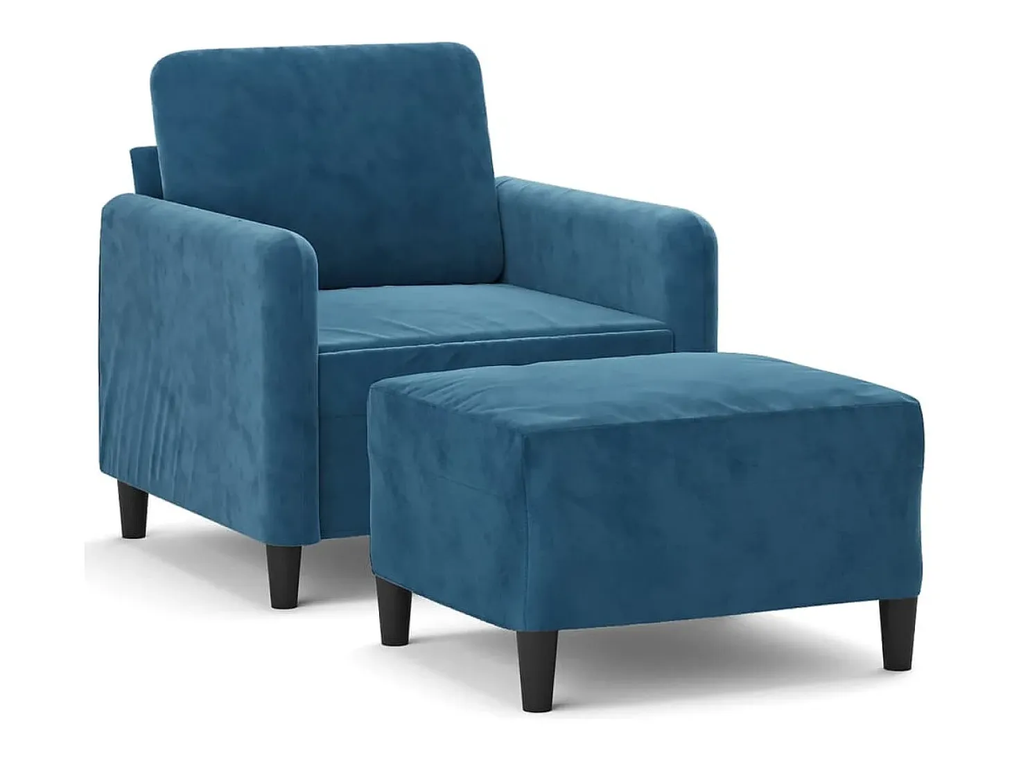 Sillón con taburete terciopelo azul 60 cm
