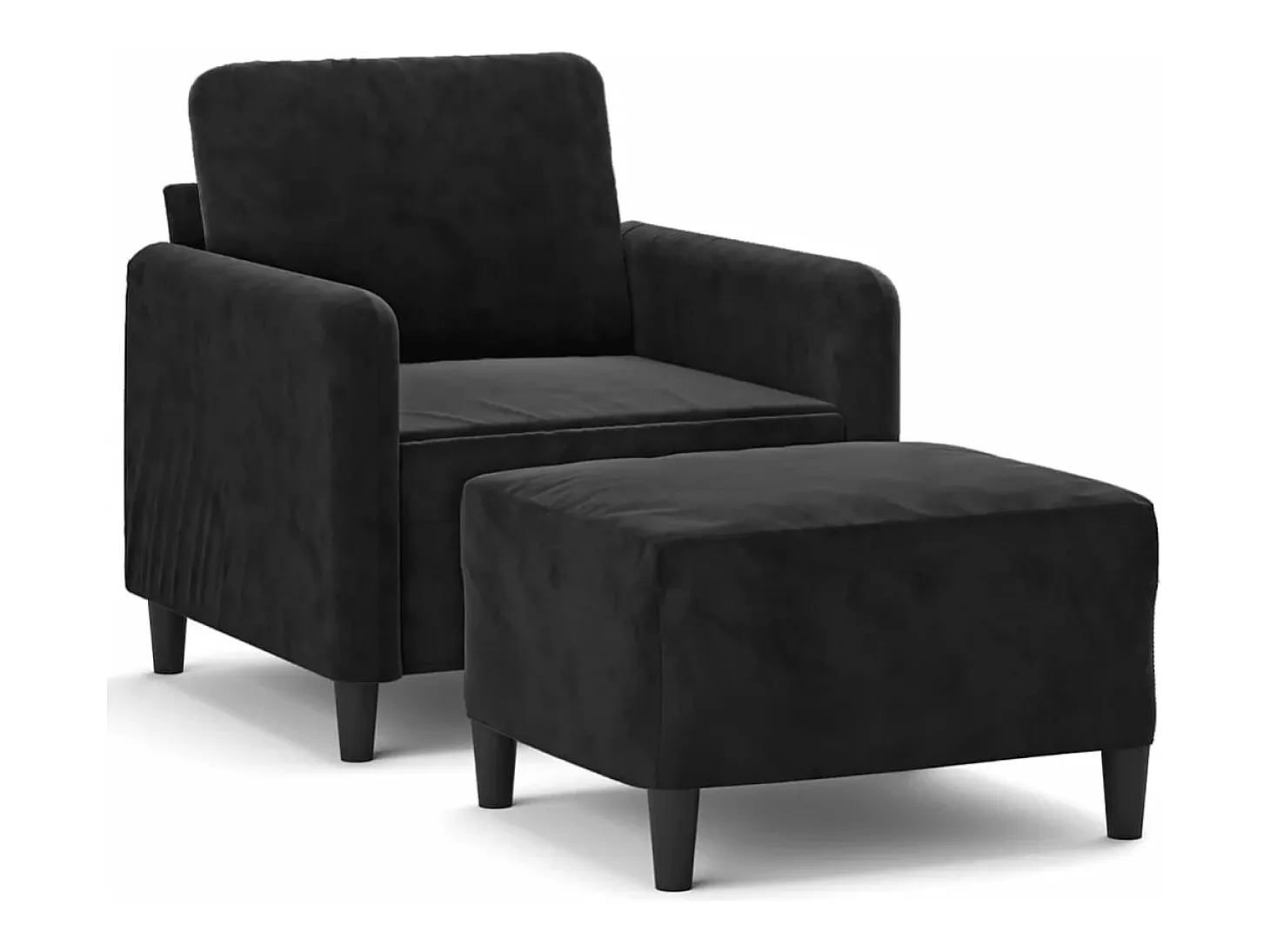 Sillón con taburete terciopelo negro 60 cm
