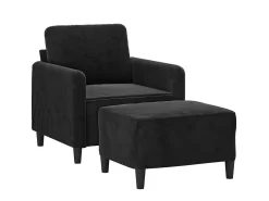Sillón con taburete terciopelo negro 60 cm