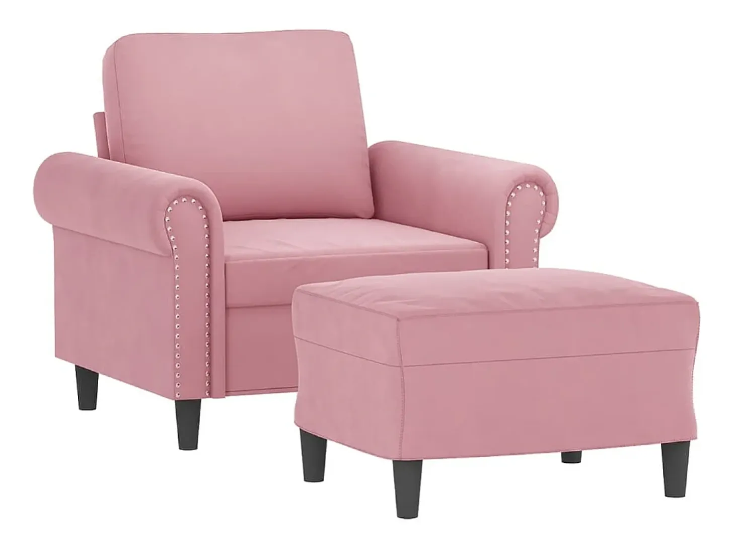 Sillón con taburete terciopelo rosa 60 cm