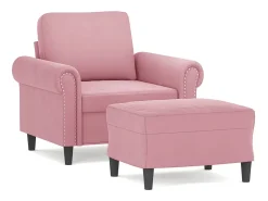 Sillón con taburete terciopelo rosa 60 cm