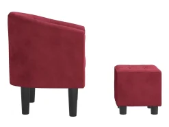 Sillón con taburete terciopelo rojo tinto ES15486