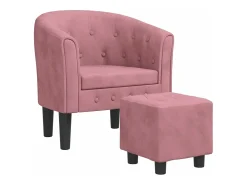 Sillón con taburete terciopelo rosa