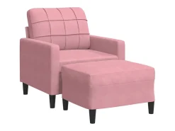 Sillón con taburete terciopelo rosa 60 cm