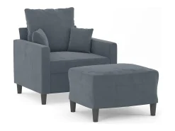 Sillón con taburete terciopelo gris oscuro 60 cm