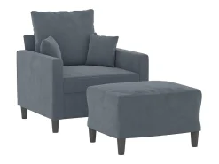 Sillón con taburete terciopelo gris oscuro 60 cm
