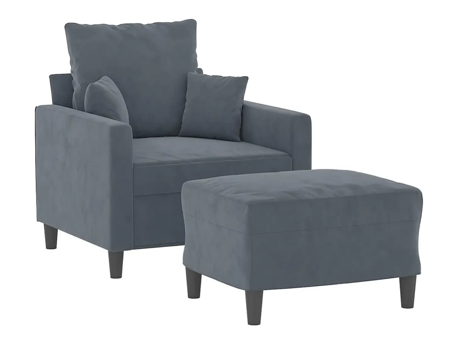Sillón con taburete terciopelo gris oscuro 60 cm