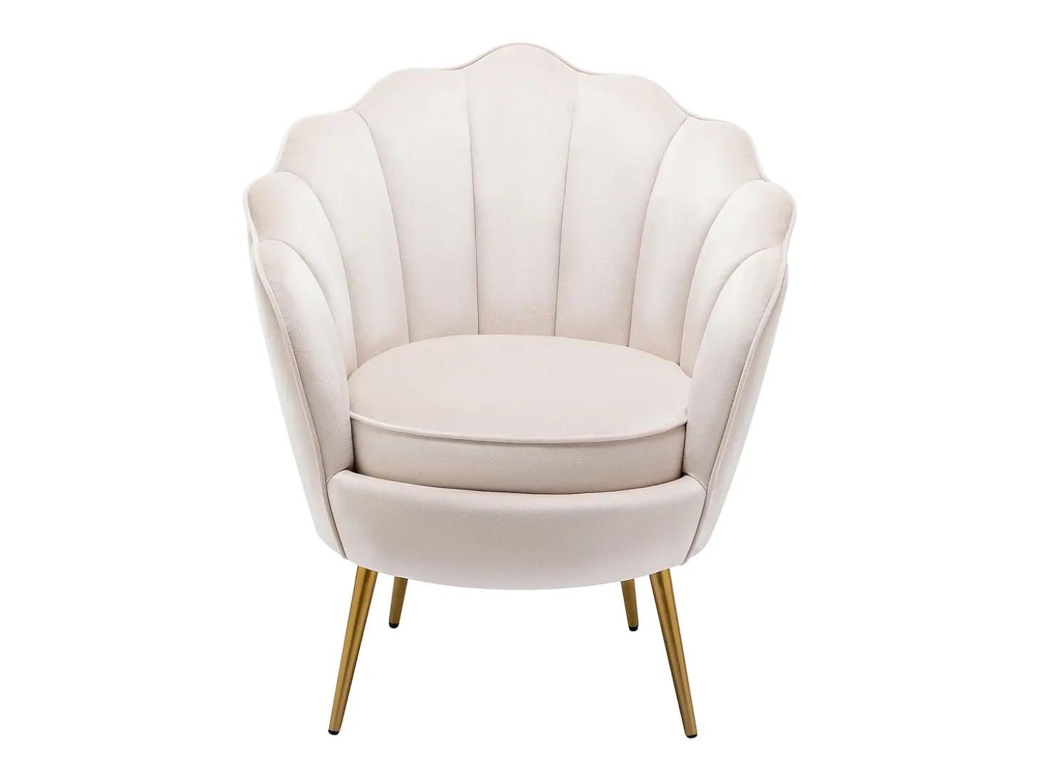 Sillón concha de terciopelo color beige con patas de metal LALEA