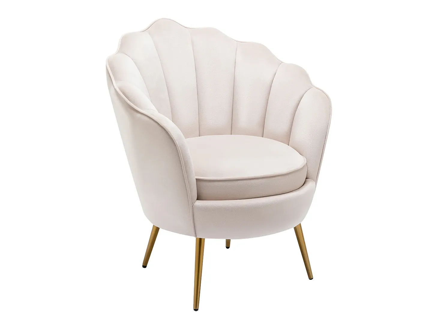 Sillón concha de terciopelo color beige con patas de metal LALEA