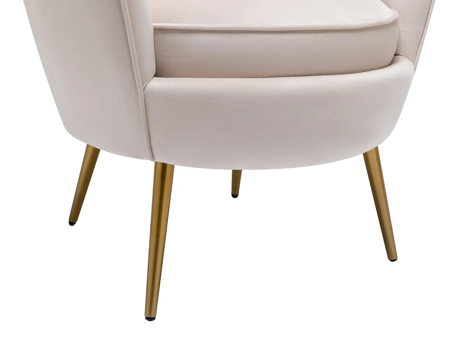 Sillón concha de terciopelo color beige con patas de metal LALEA