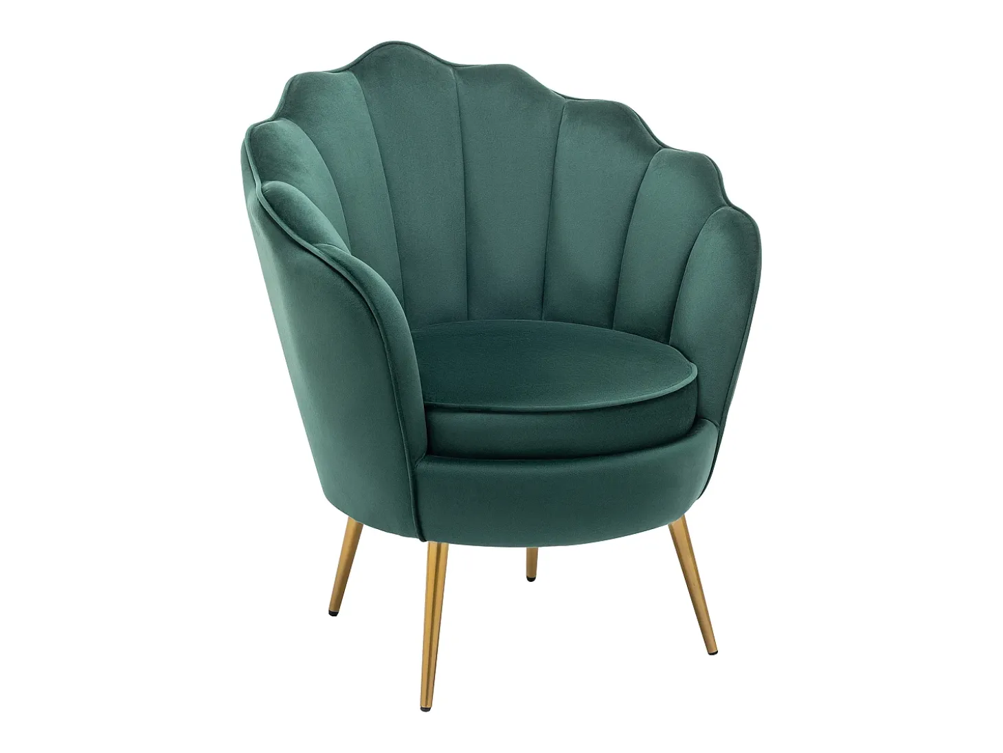 Sillón concha de terciopelo color verde con patas de metal LALEA