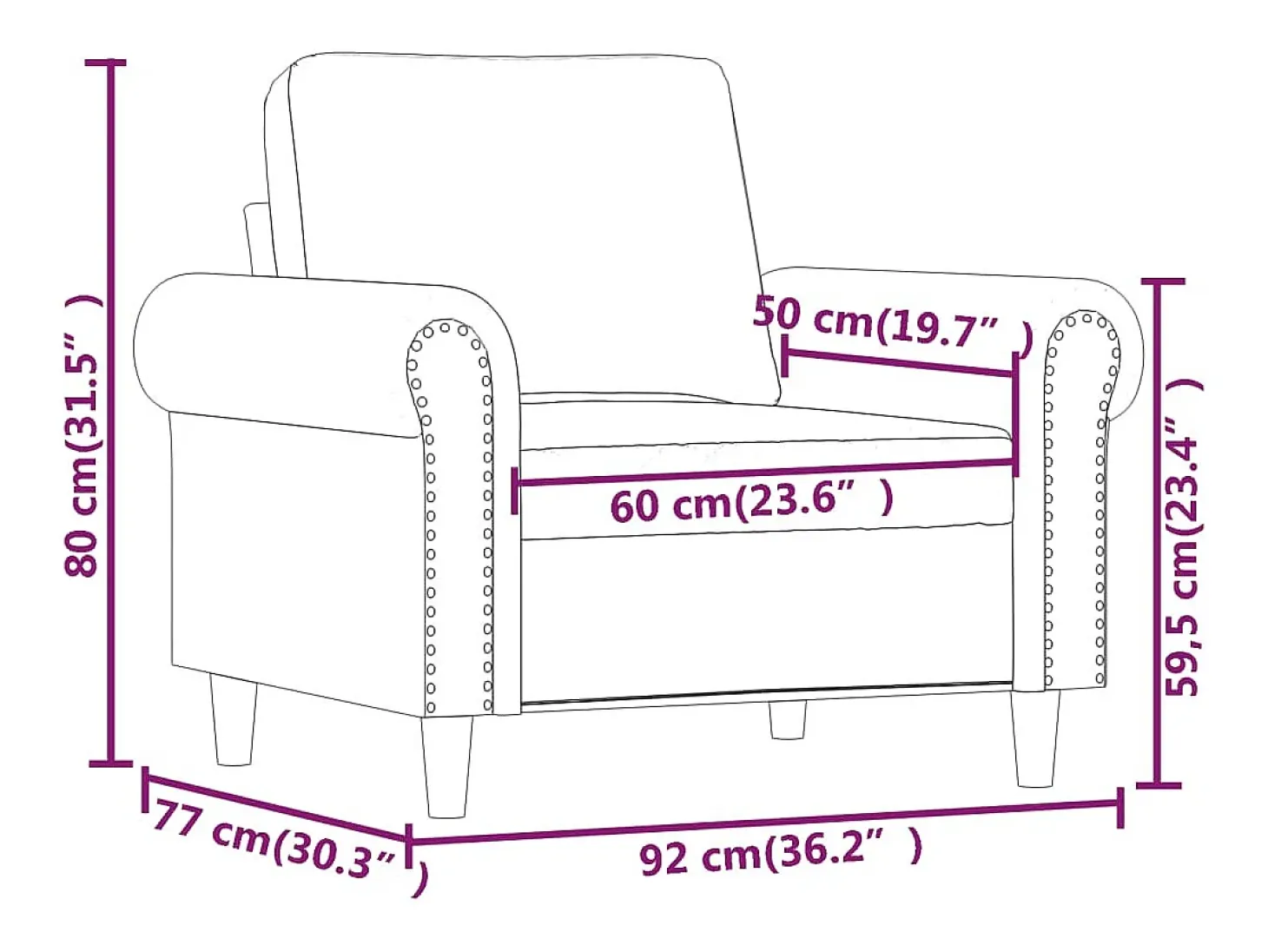 Sillón cuero sintético color capuchino 60 cm