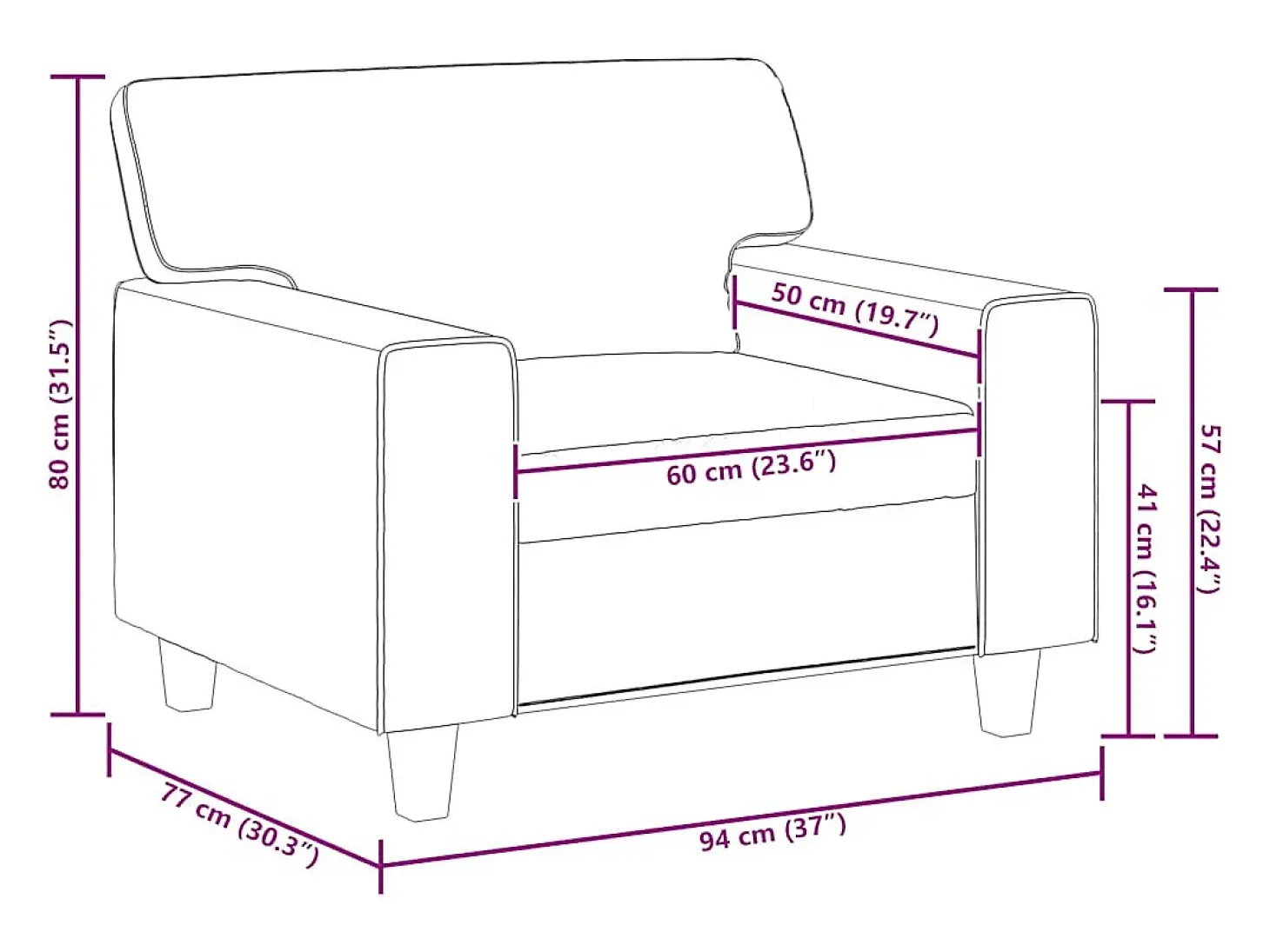 Sillón cuero sintético color capuchino 60 cm