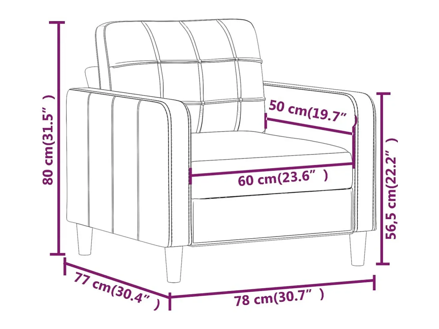 Sillón cuero sintético gris 60 cm