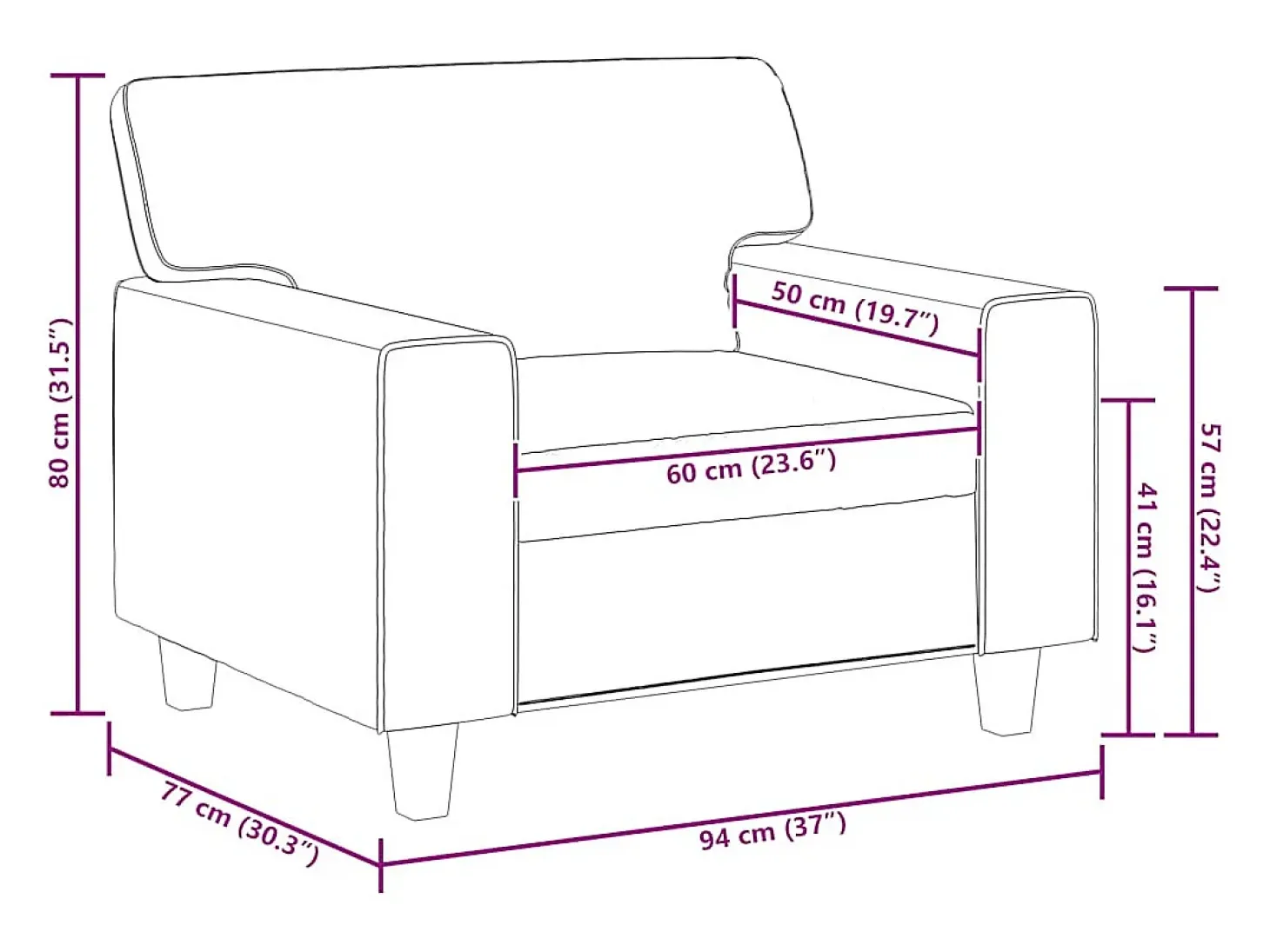 Sillón cuero sintético negro 60 cm