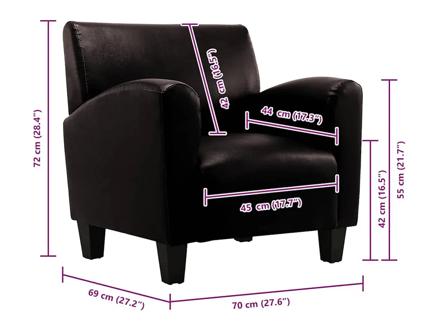 Sillón de cuero artificial marrón oscuro