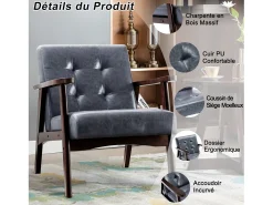 Sillón de cuero artificial tapizado estilo vintage - Sillón de madera natural para oficina o dormitorio, azul