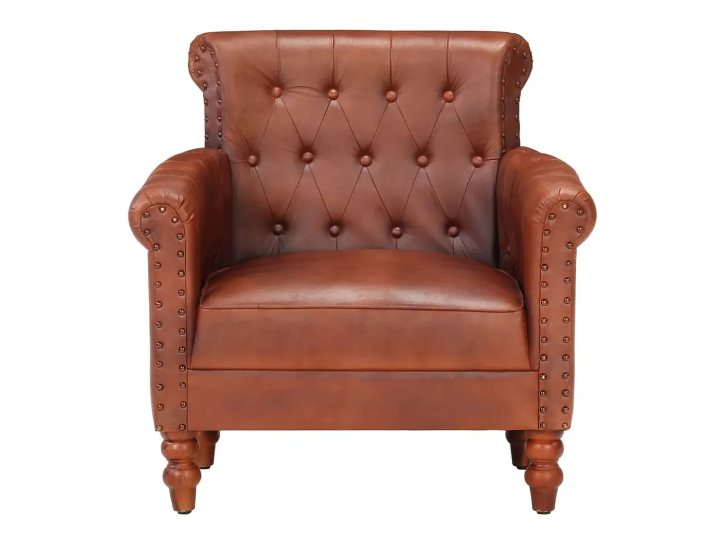 Sillón de cuero auténtico de cabra marrón oscuro