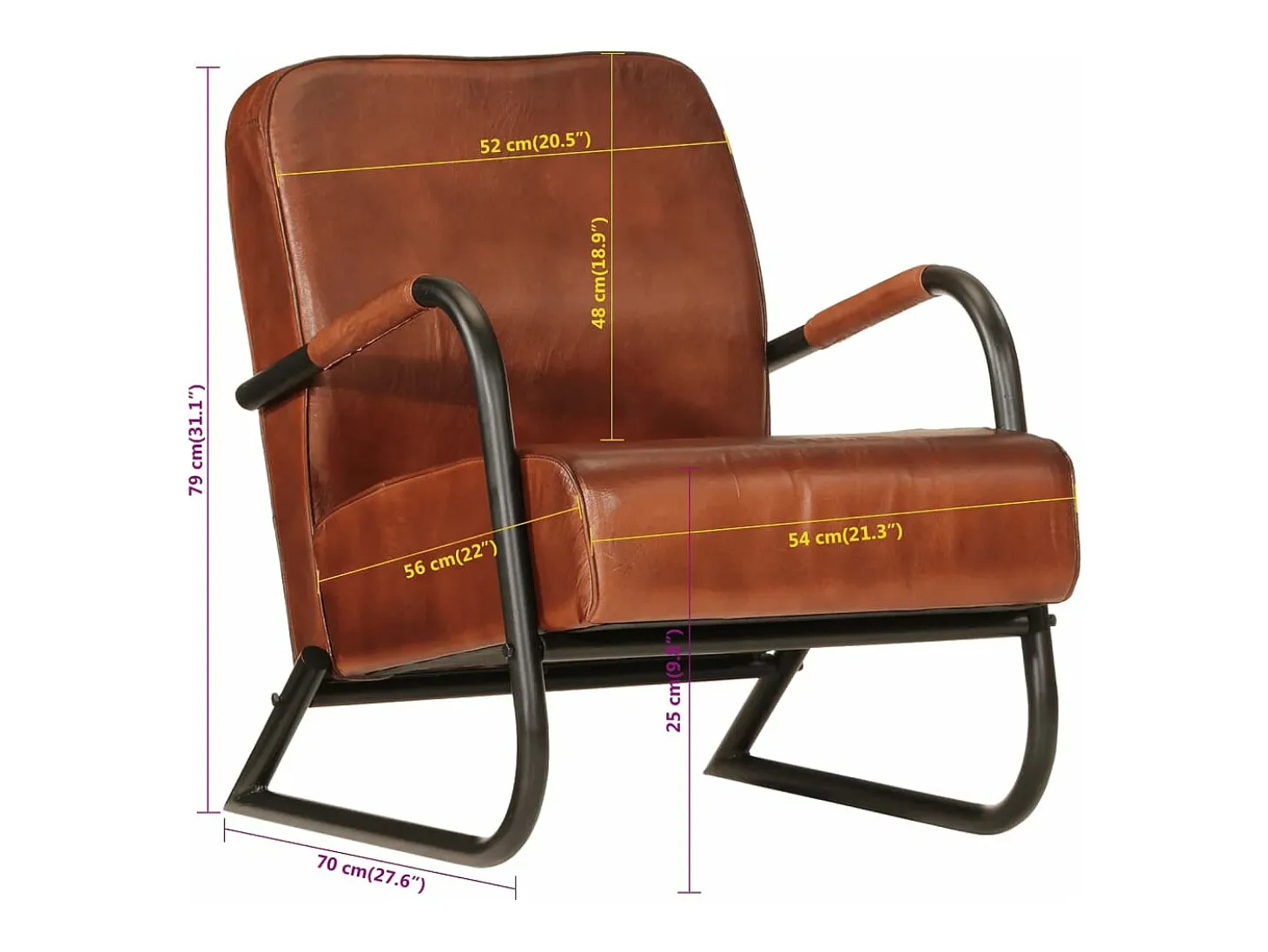 Sillón de cuero auténtico marrón