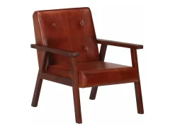 Sillón de cuero auténtico marrón oscuro