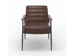 Sillón de cuero de búfalo marrón y metal negro - Hugues