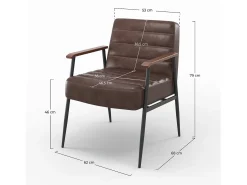 Sillón de cuero de búfalo marrón y metal negro - Hugues