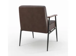 Sillón de cuero de búfalo marrón y metal negro - Hugues