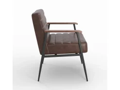 Sillón de cuero de búfalo marrón y metal negro - Hugues