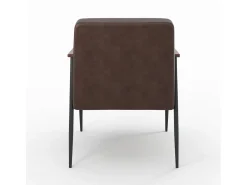 Sillón de cuero de búfalo marrón y metal negro - Hugues