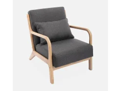 Sillón de diseño de madera y tela gris oscuro