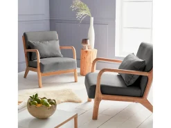 Sillón de diseño de madera y tela gris oscuro