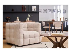 Sillón de diseño en tela efecto terciopelo texturizado beige CORTO
