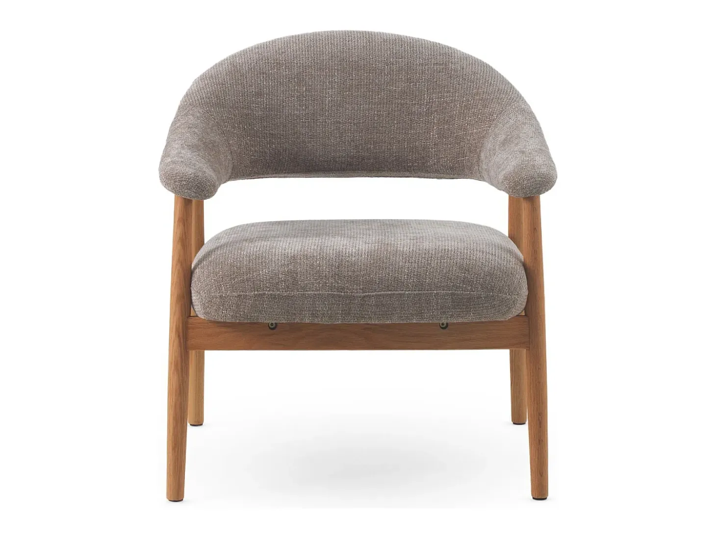 Sillón de madera de roble tapizado en topo