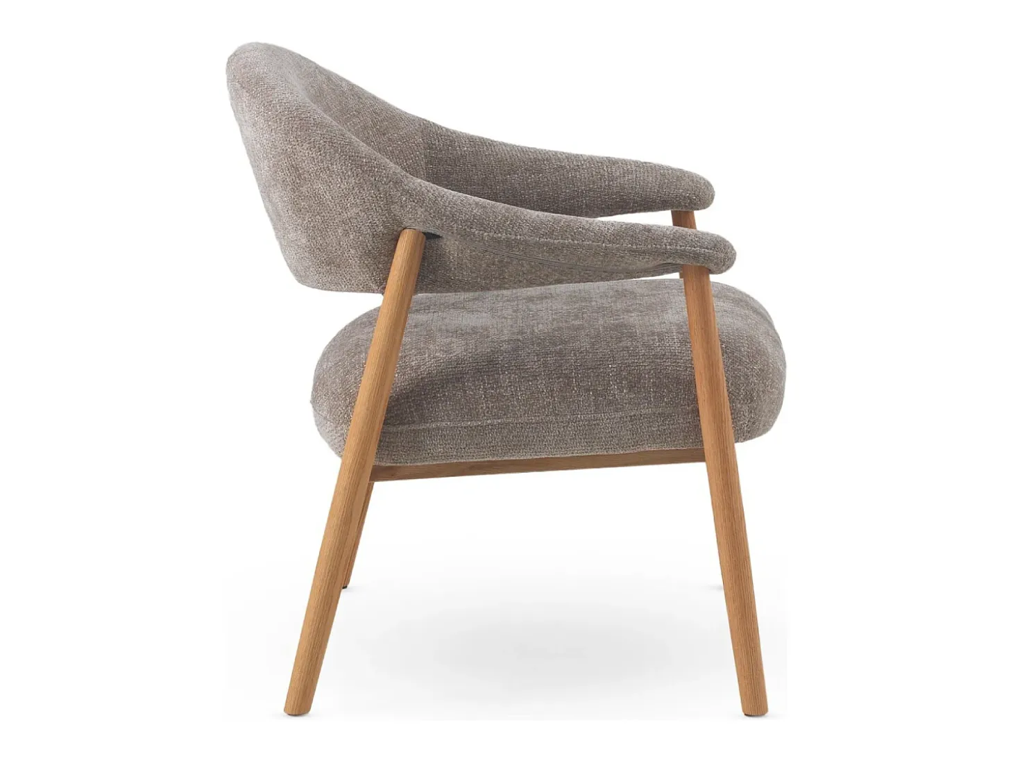 Sillón de madera de roble tapizado en topo