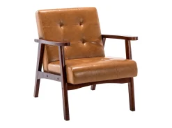 Sillón de Madera Maciza con Diseño Escandinavo Moderno - Cuero Natural Hipoalergénico Gris para Salón, Oficina o Dormitorio, Dimensiones 67x76x76 cm