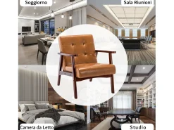 Sillón de Madera Maciza con Diseño Escandinavo Moderno - Cuero Natural Hipoalergénico Gris para Salón, Oficina o Dormitorio, Dimensiones 67x76x76 cm