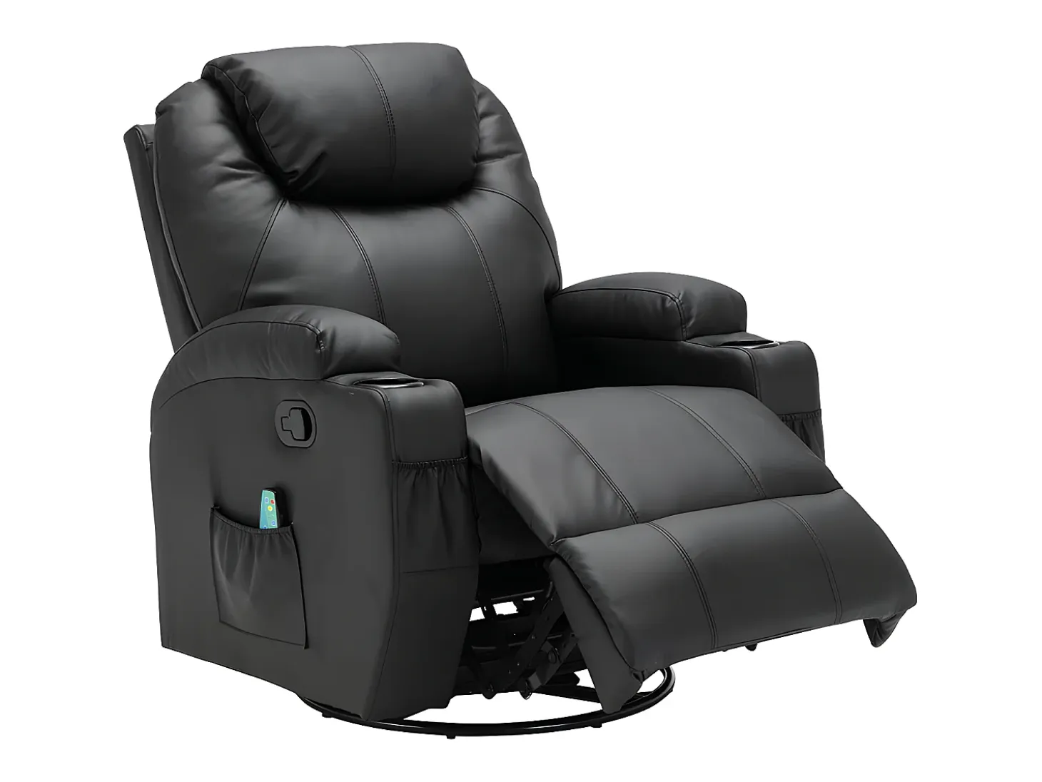 Sillón de masaje de piel sintética - Negro - SILVANO - acupresión y vibraciones