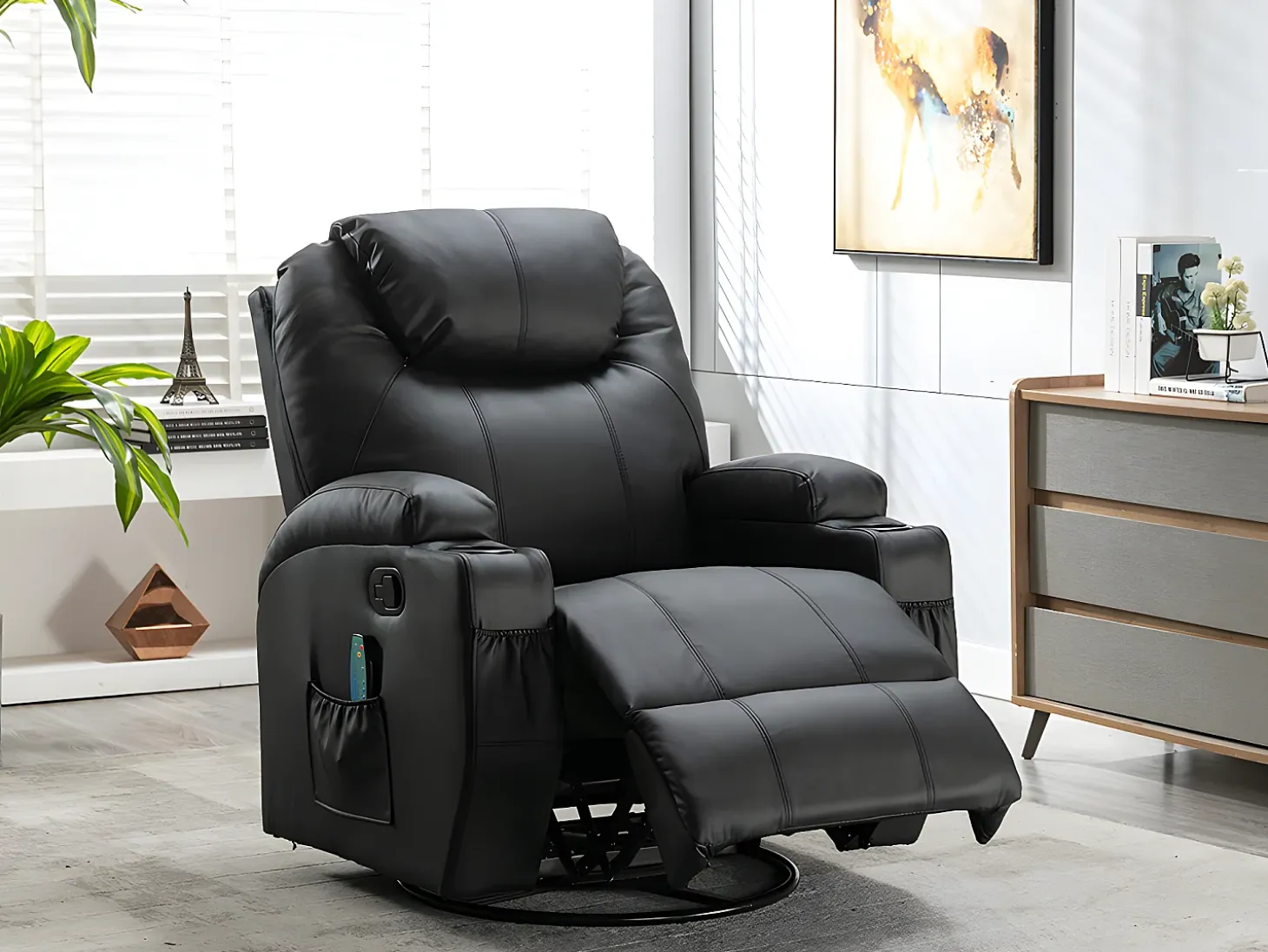 Sillón de masaje de piel sintética - Negro - SILVANO - acupresión y vibraciones