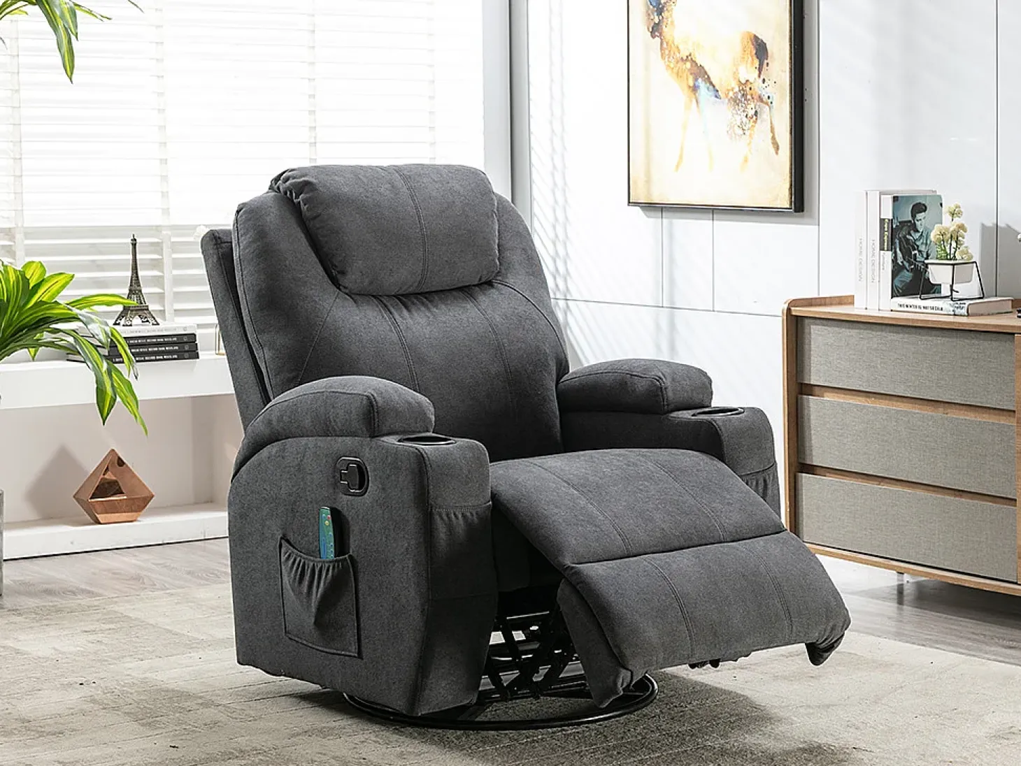 Sillón de masaje de tela - Gris - SILVANO - acupresión y vibraciones