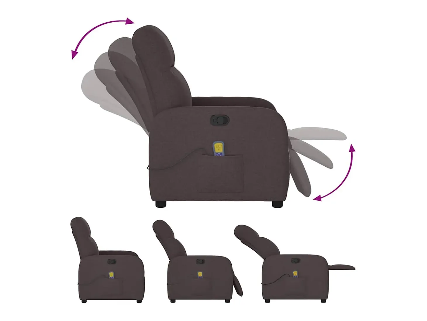 Sillón de masaje reclinable de tela marrón oscuro