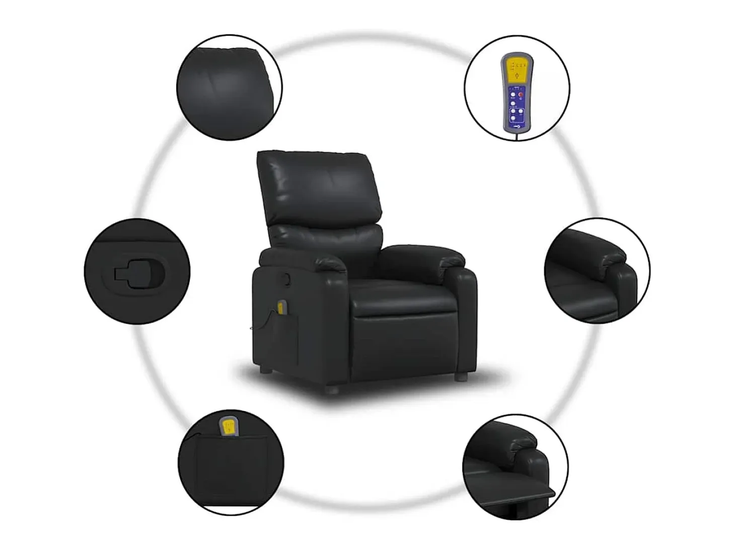 Sillón de masaje reclinable cuero sintético negro