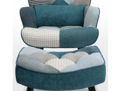 Sillón de orejas, sillón de relajación, sillón, sillón de orejas de patchwork con taburete, sillón de lectura