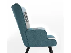 Sillón de orejas, sillón de relajación, sillón, sillón de orejas de patchwork con taburete, sillón de lectura