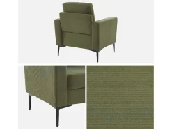 Sillón de pana y patas de metal kaki oscuro
