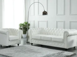 Sillón de piel de búfalo blanco CHESTERFIELD