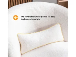 Sillón de pivote en tela de felpa blanca con almohada lumbar y pie de metal - máximo de 100 kg - 65x65x73cm