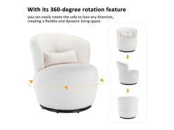 Sillón de pivote en tela de felpa blanca con almohada lumbar y pie de metal - máximo de 100 kg - 65x65x73cm