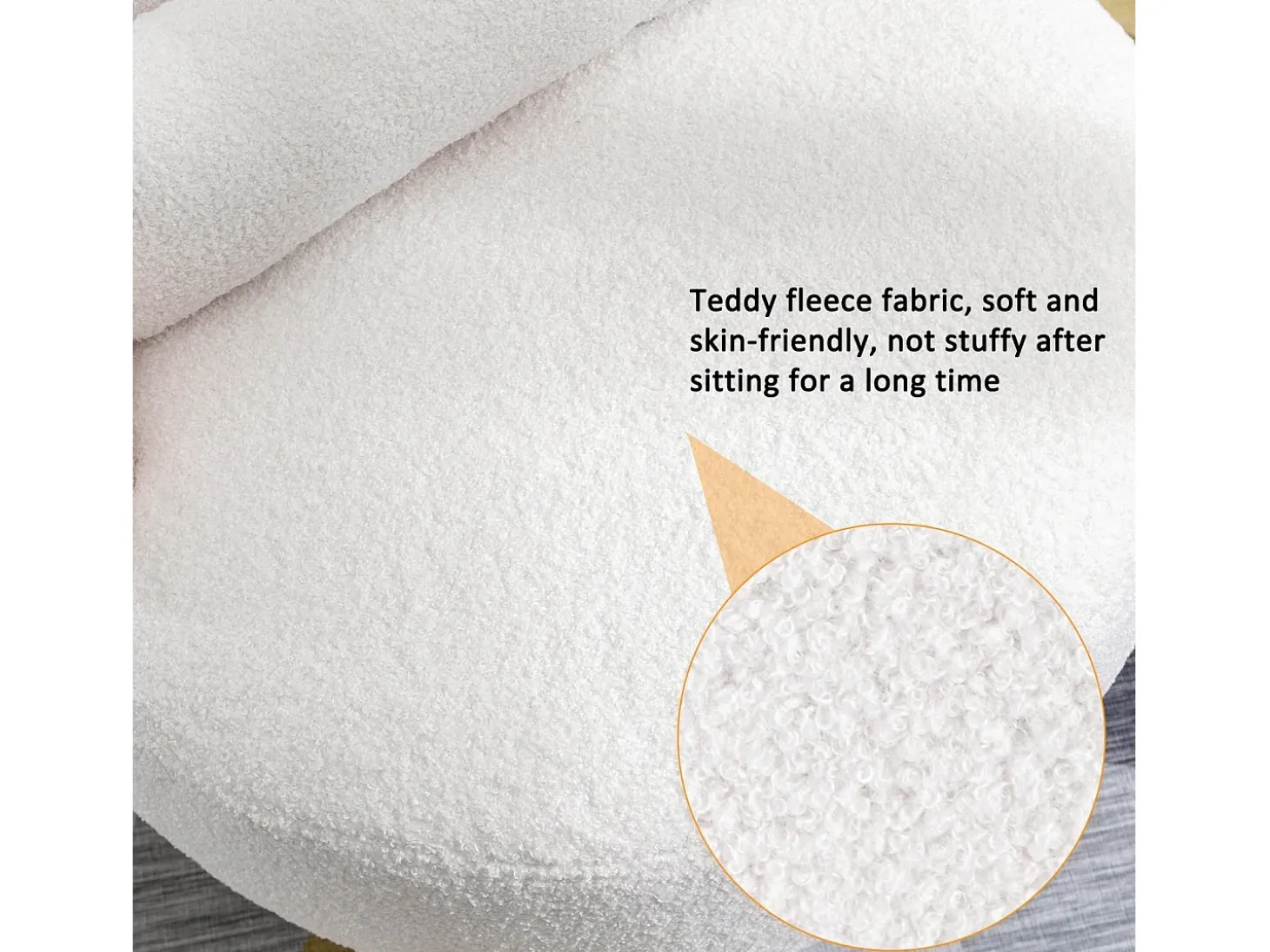 Sillón de pivote en tela de felpa blanca con almohada lumbar y pie de metal - máximo de 100 kg - 65x65x73cm